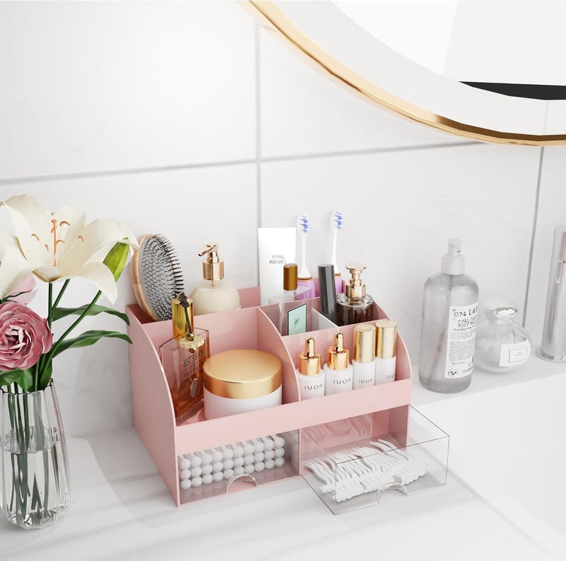 COMFYROOM Makeup Organizer with Drawers, Cosmetic Storage for Dresser Vanity and Bathroom Countertop, Beauty Holder for Lipstick Brush, Skincare Organizer for Vanity, Cosmetic Display Case (Pink) - Image 5